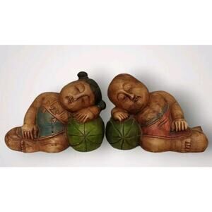 Wooden Carved Chinese Buddhas Statues Vintage Sleeping Budda Statues